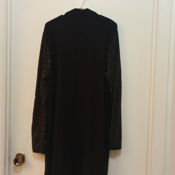 Chicos Black Label Cardigan Womens Knit Long Rhinestone Silk Blend Pockets size2 - Picture 7 of 9